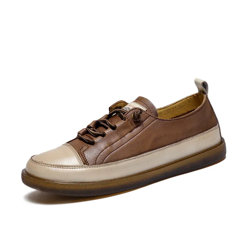 Autumn Retro Leather Color Matching Flat Casual Shoes