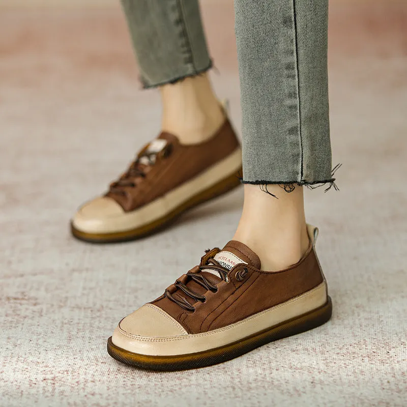 Autumn Retro Leather Color Matching Flat Casual Shoes