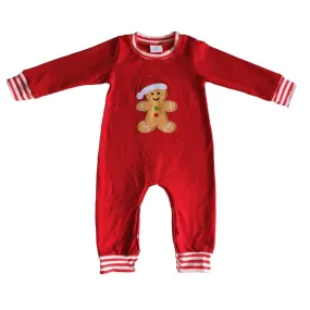 Baby Applique Romper - Christmas - Gingerbread Red Boys Stripe