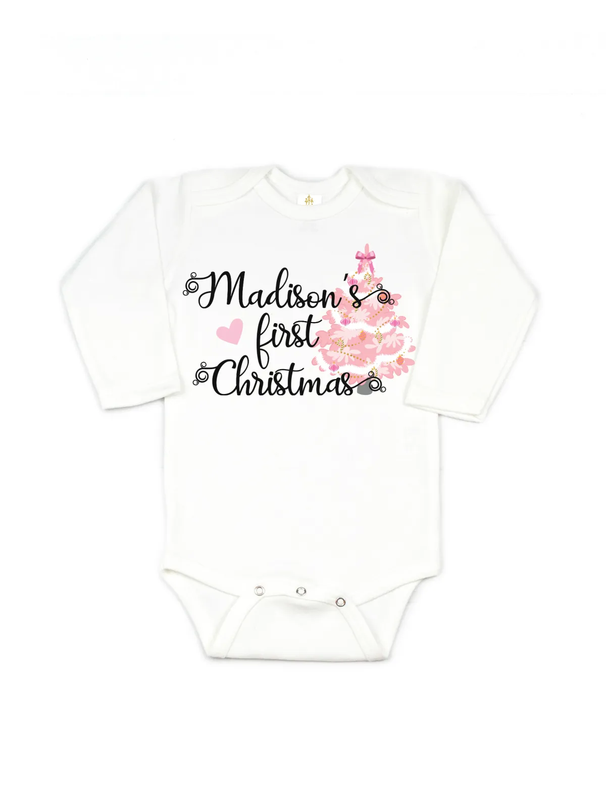 Baby Girl's First Pink Christmas Bodysuit - Personalized