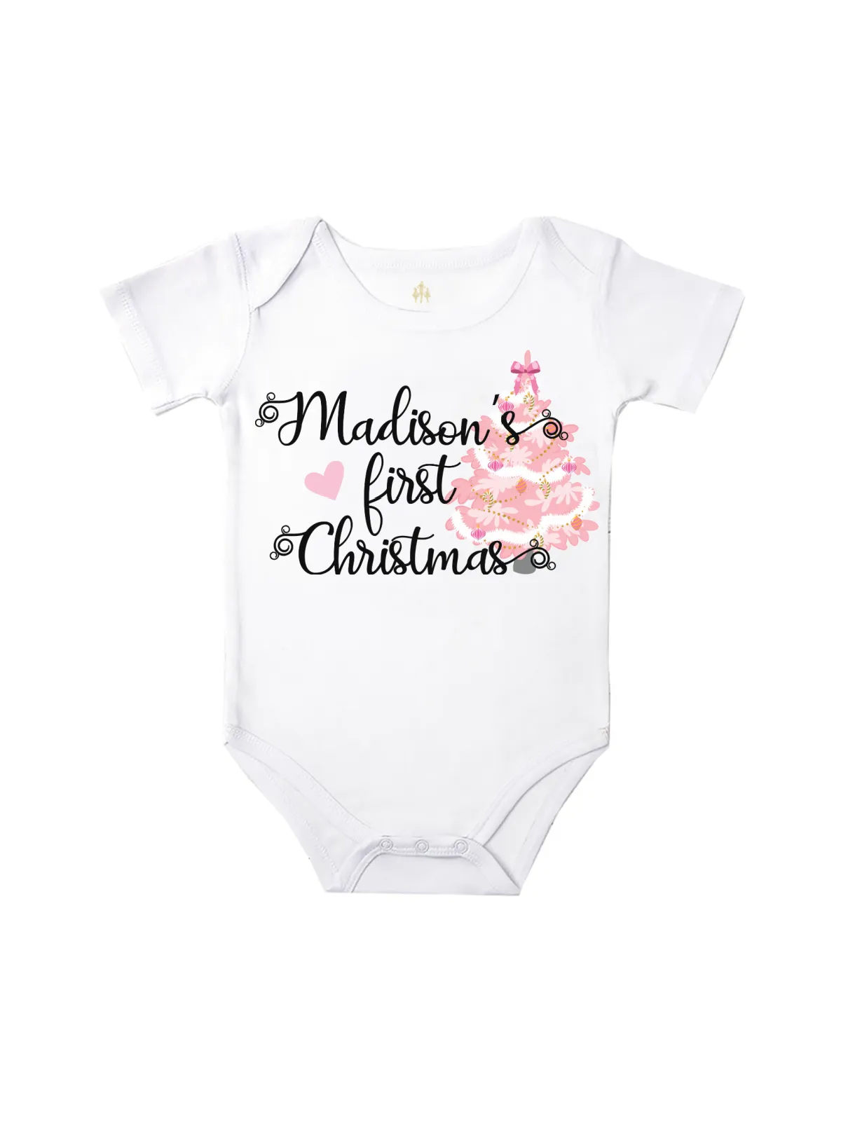 Baby Girl's First Pink Christmas Bodysuit - Personalized