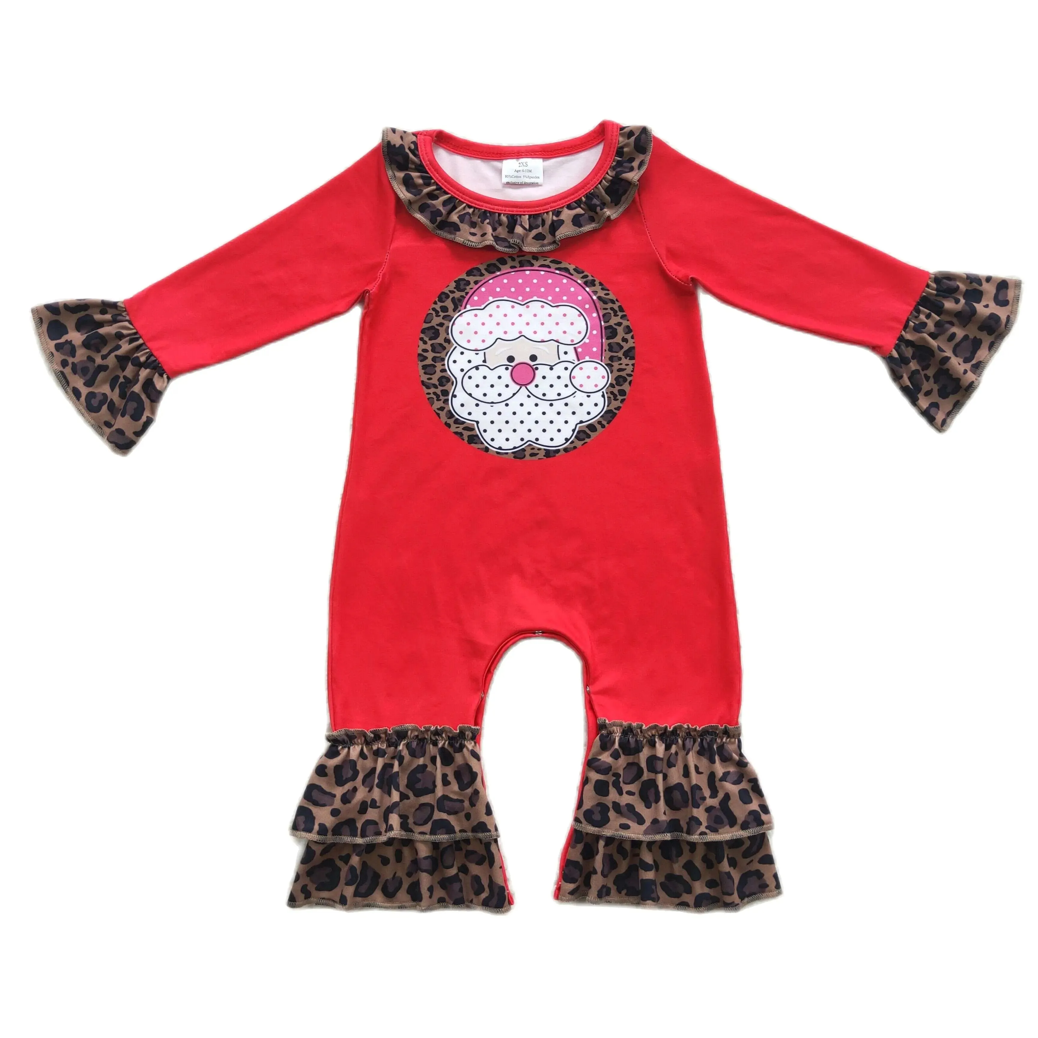 Baby Romper - Christmas - Santa Western Leopard Girls Ruffle