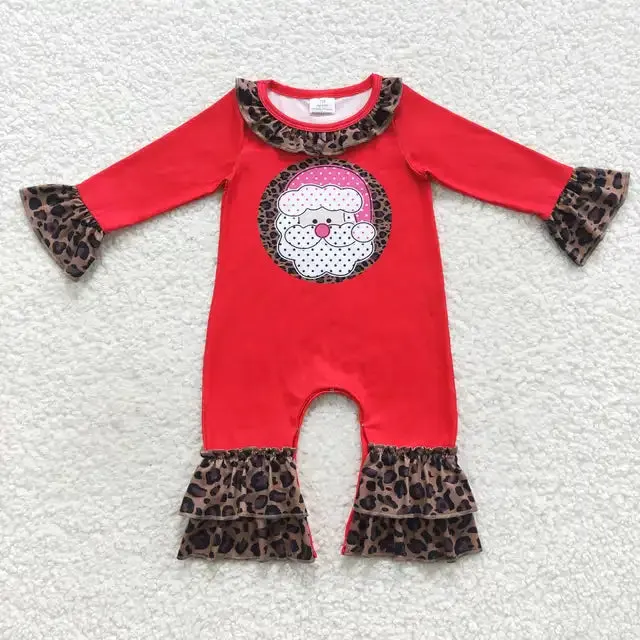 Baby Romper - Christmas - Santa Western Leopard Girls Ruffle