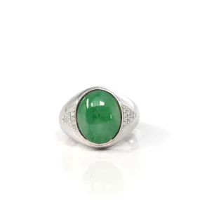 Baikalla 18k White Gold Imperial Green Jadeite Jade Men's Ring With VS1 Diamonds