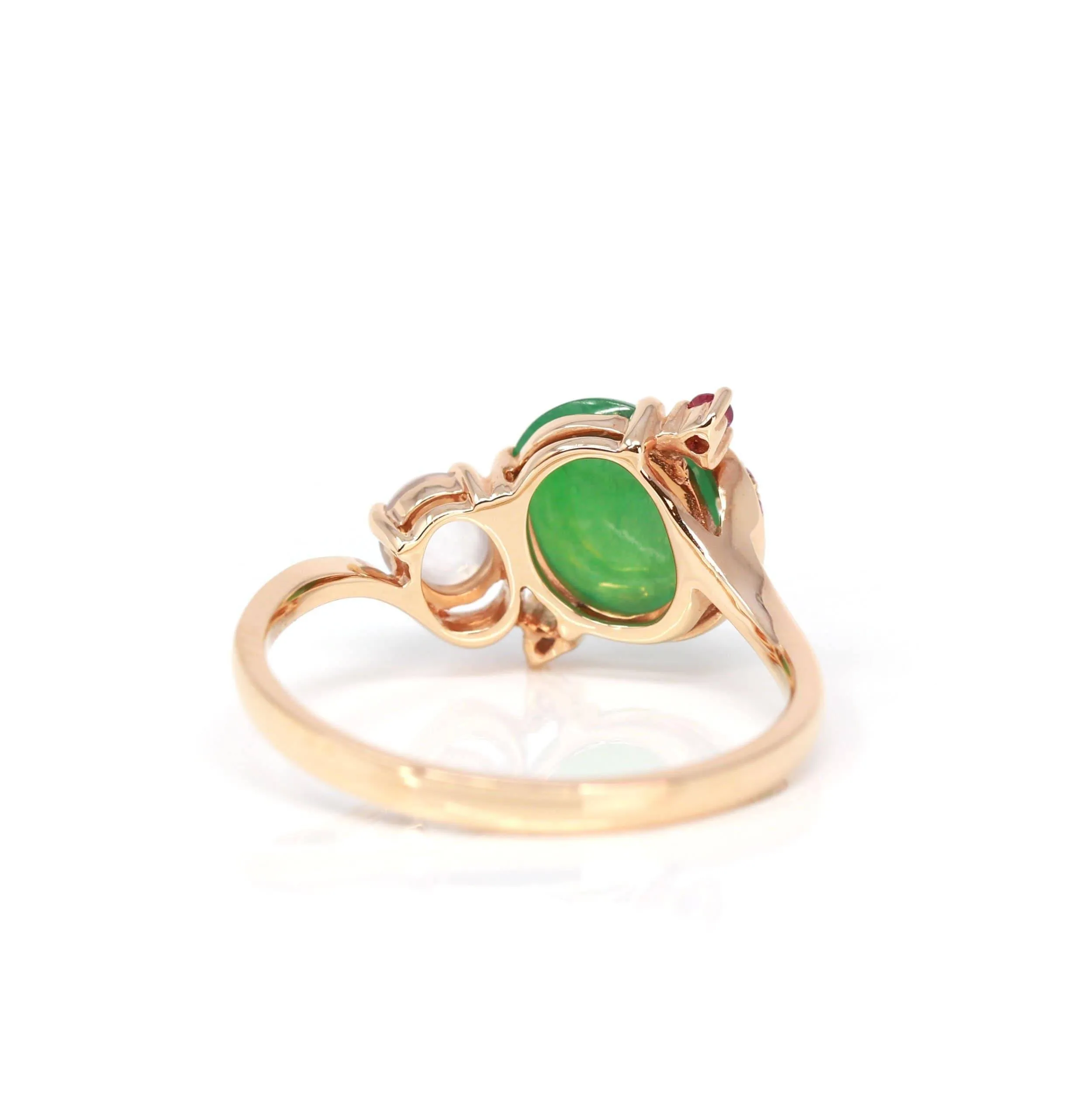 Baikalla? "Karla" 18k Rose Gold Natural Imperial Jadeite Engagement Ring With Rubies & Diamonds