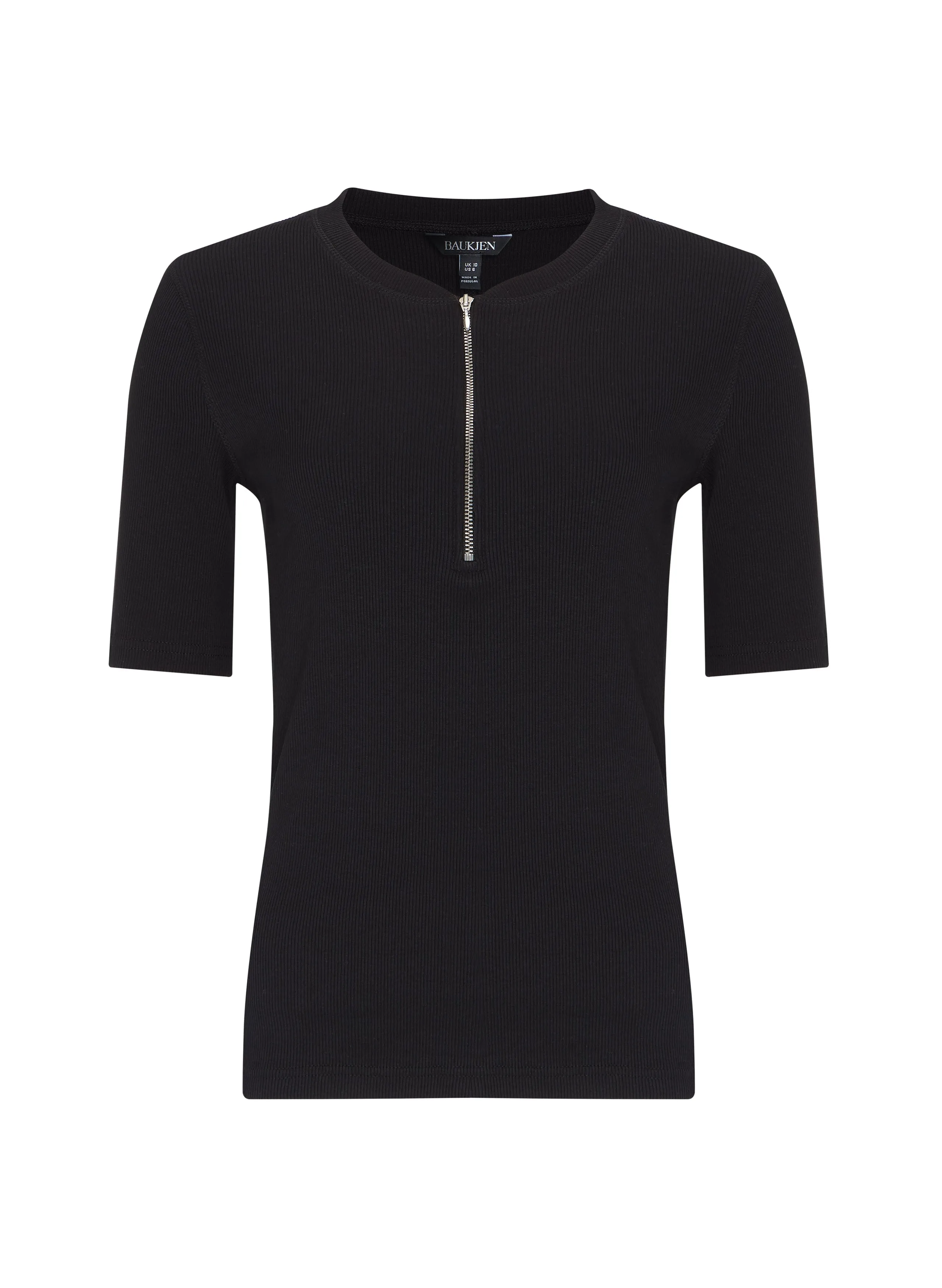 Baukjen Essentials Ribbed Organic Cotton Zip Top | Caviar Black