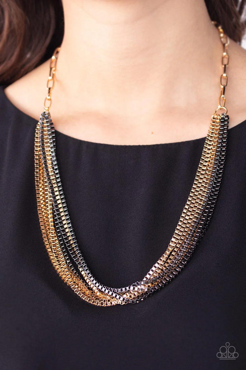 Beat Box Queen Gold and Gunmetal Box Chain Necklace - Paparazzi Accessories