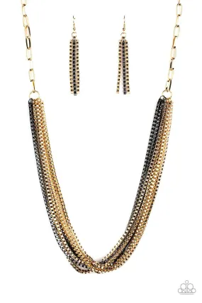 Beat Box Queen Gold and Gunmetal Box Chain Necklace - Paparazzi Accessories