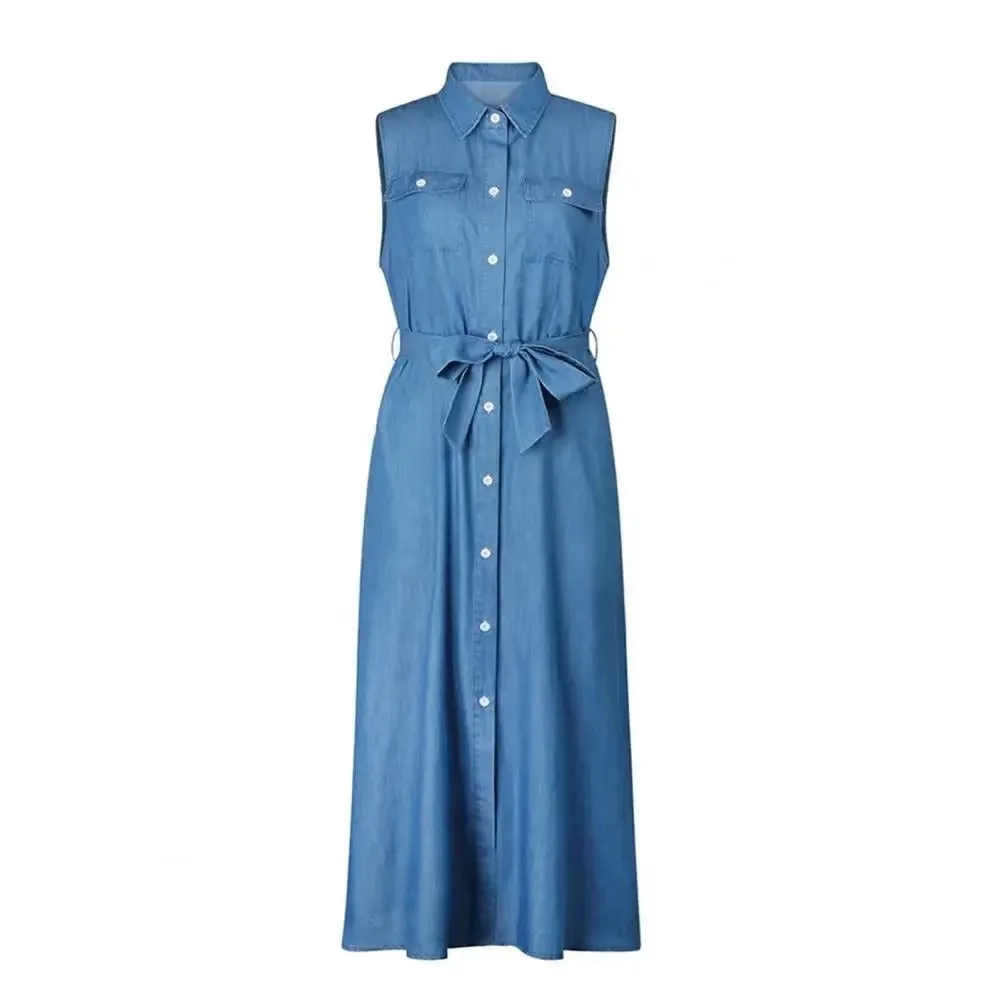 Beautiful Casual Summer Belted Denim Dress