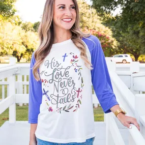 Bjaxx Southern Grace Love Never Fails Raglan T-Shirt