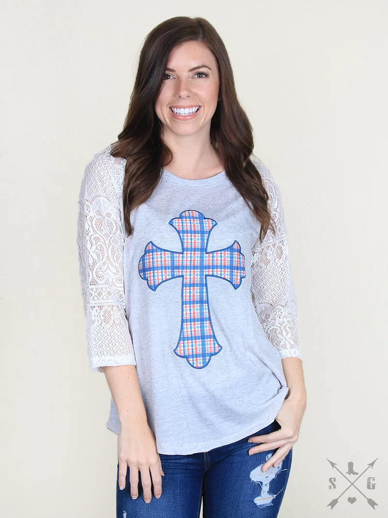 Bjaxx Southern Grace Plaid Cross Long Sleeve Raglan T-Shirt