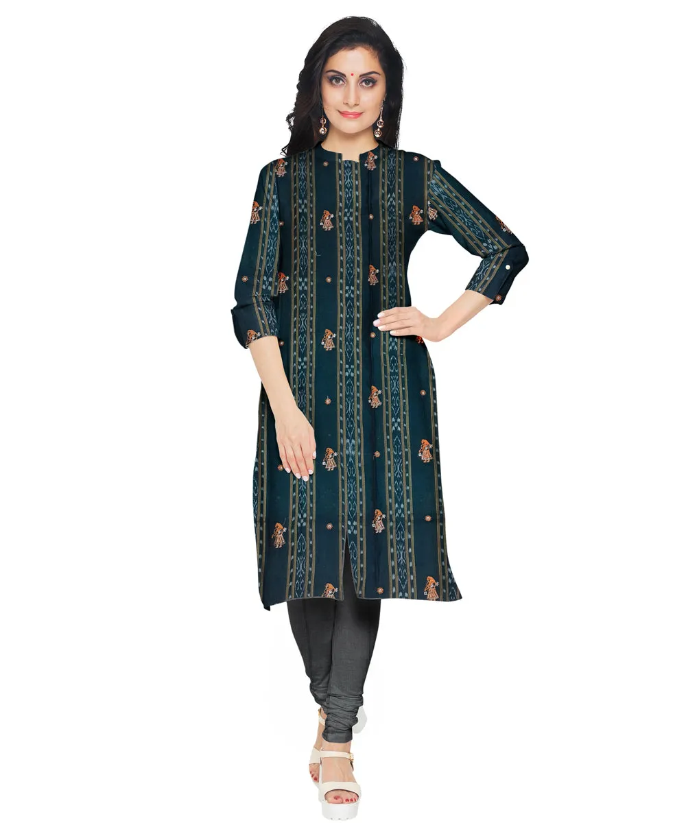 Black grey handwoven cotton nuapatna dress material