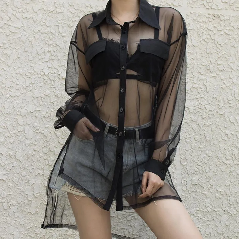 Black Mesh Blouse SD01229