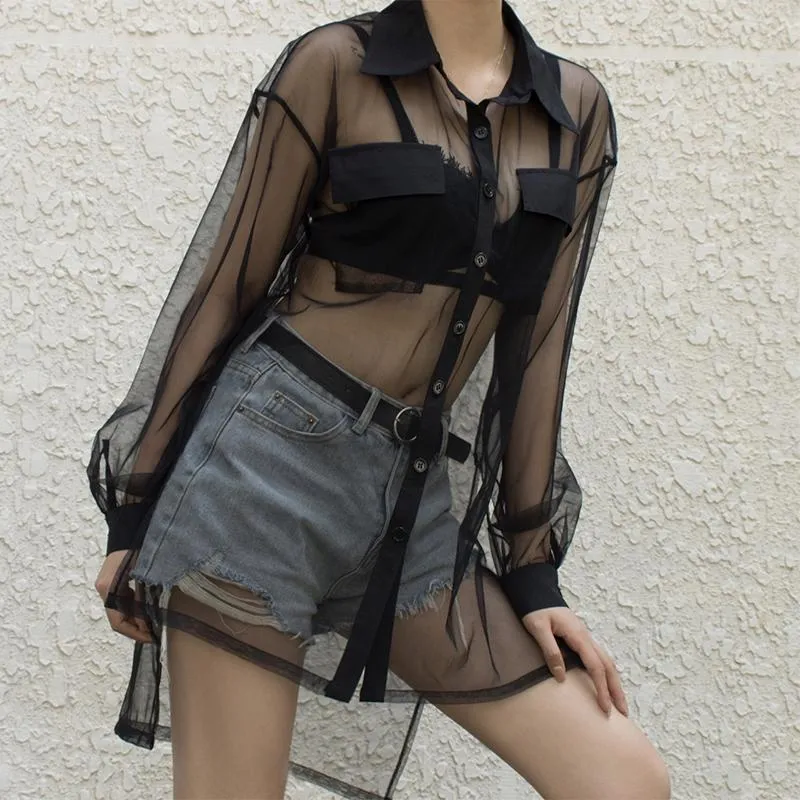 Black Mesh Blouse SD01229