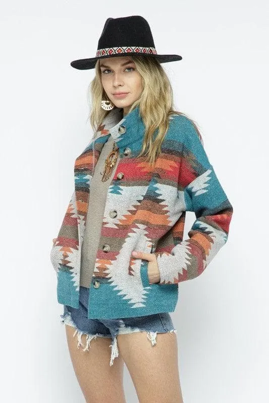 BLUE B Soft Comfy Lightweight Aztec Pattern Jacket