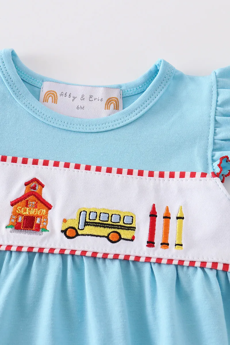 Blue back to school embroidery girl bubble