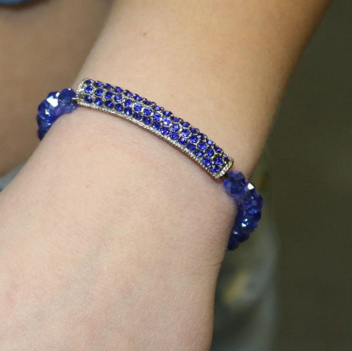 Blue Crystal Bar Stretch Bracelet