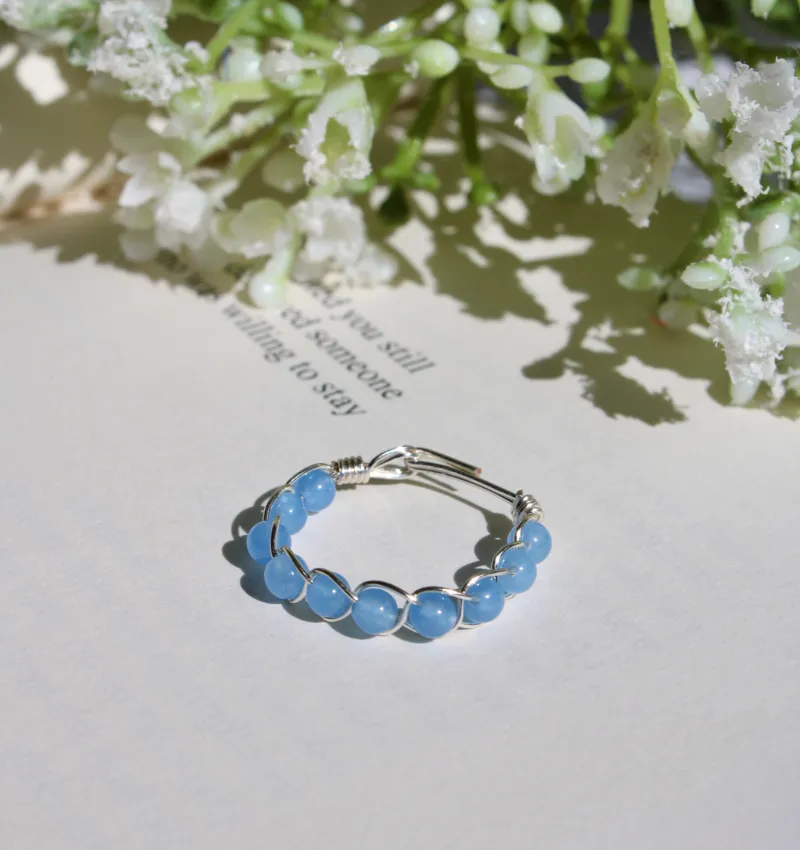 Blue Jade Braided Wire Ring