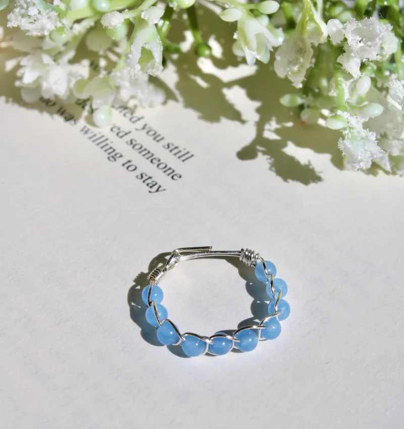 Blue Jade Braided Wire Ring