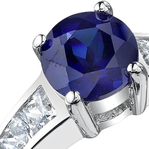 Blue Sapphire Round Cut Sterling Silver Ring Size 5