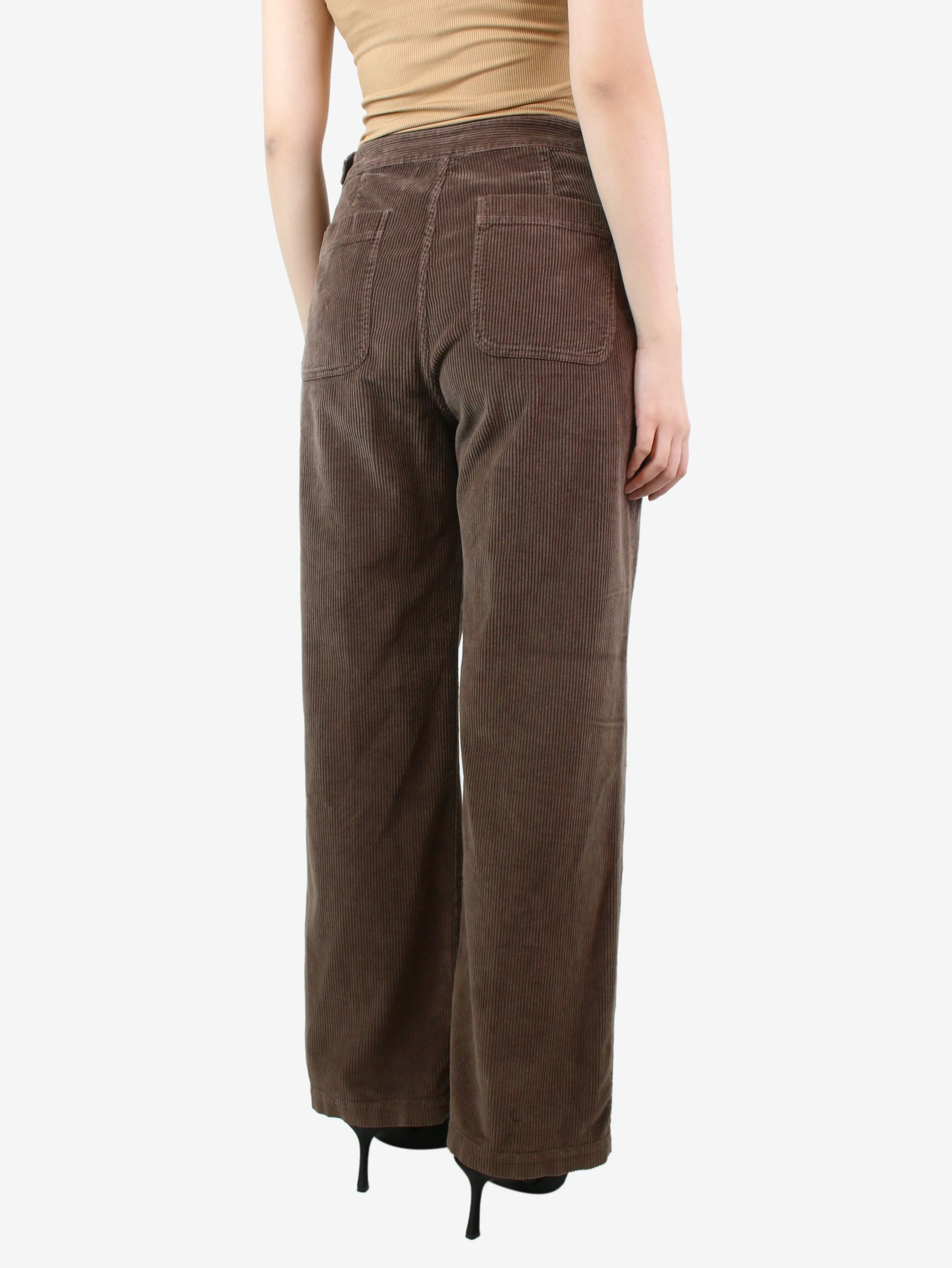 Brown corduroy straight-leg trousers - size UK 10