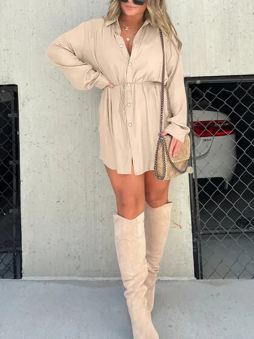 Button Up Long Sleeve Slit Shirt and Shorts Set