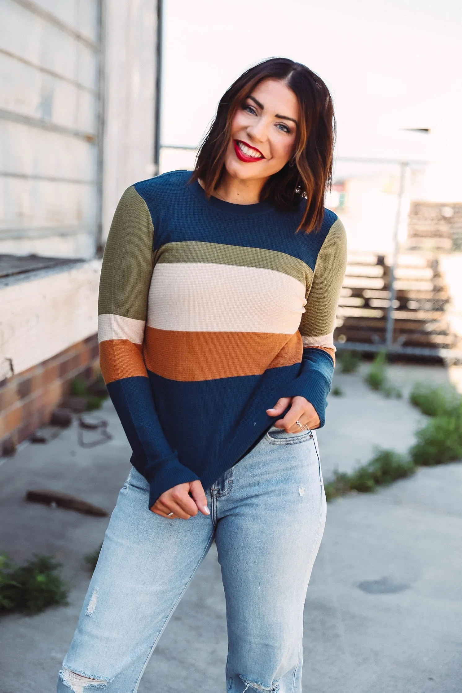 Cameron Waffle Knit Top-Teal