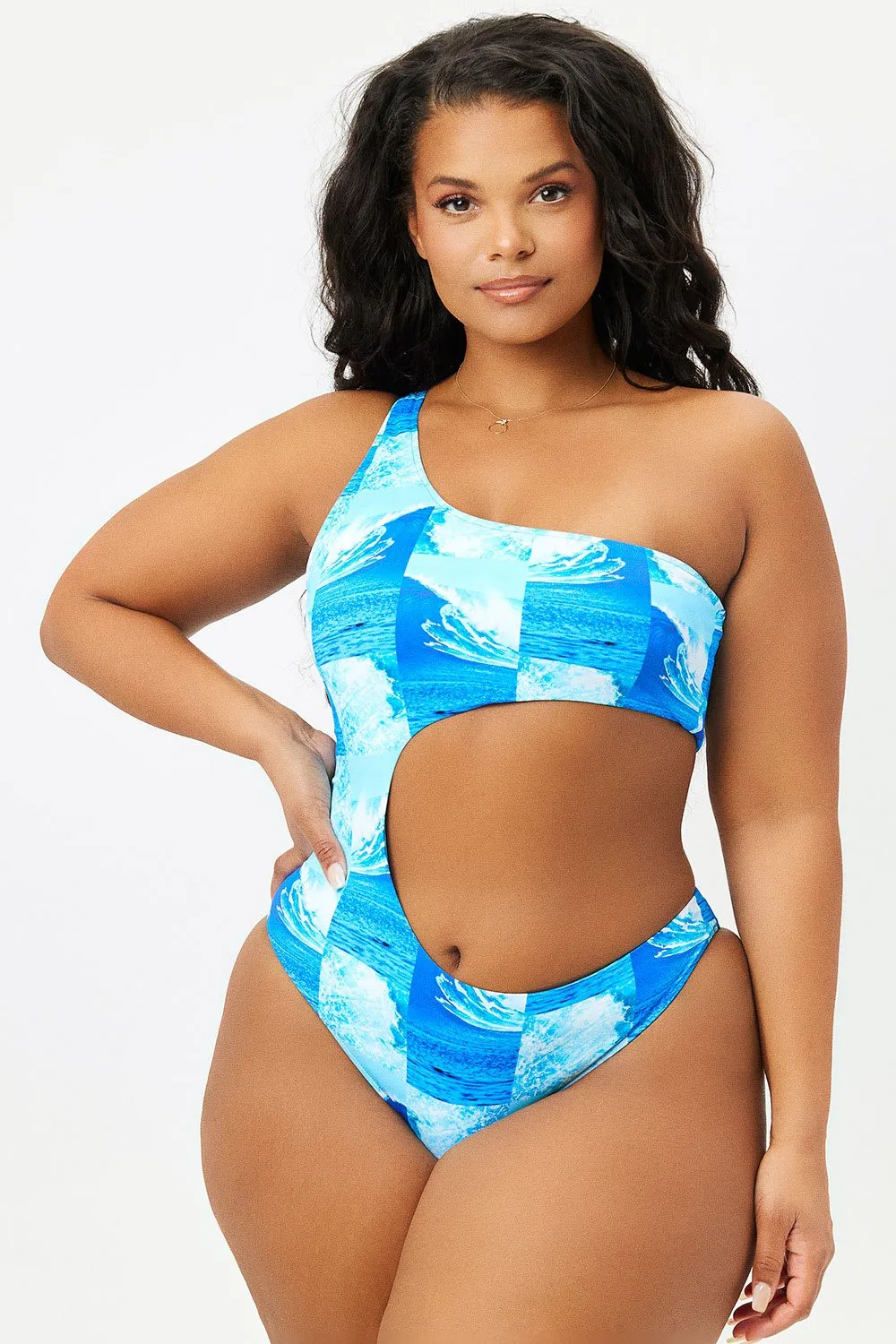 Cash One Shoulder One Piece Swimsuit - Waves