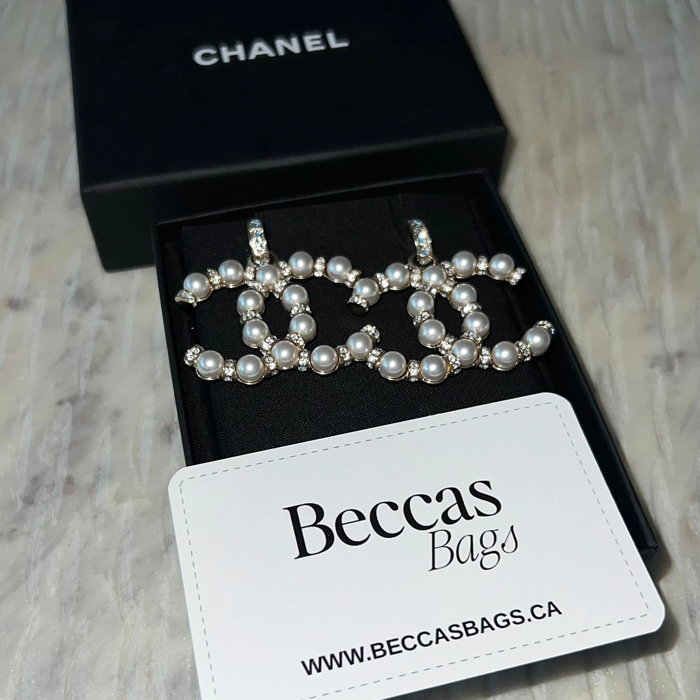 Chanel Large Pearl & Crystal CC Earrings