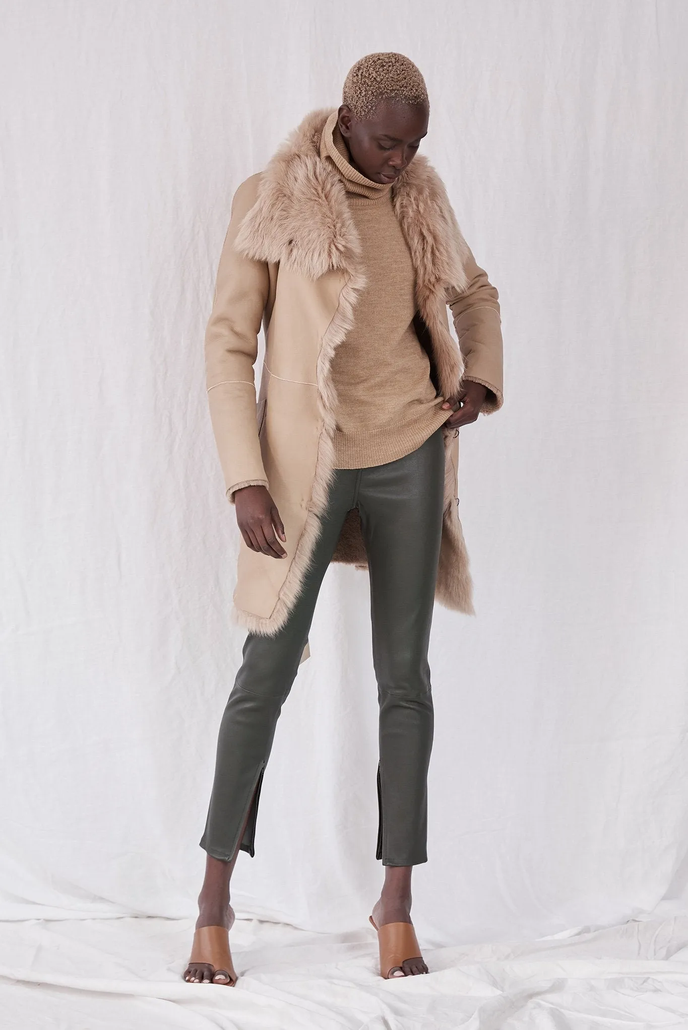 Chelsea Slouch Shearling Coat Biscuit Shearling