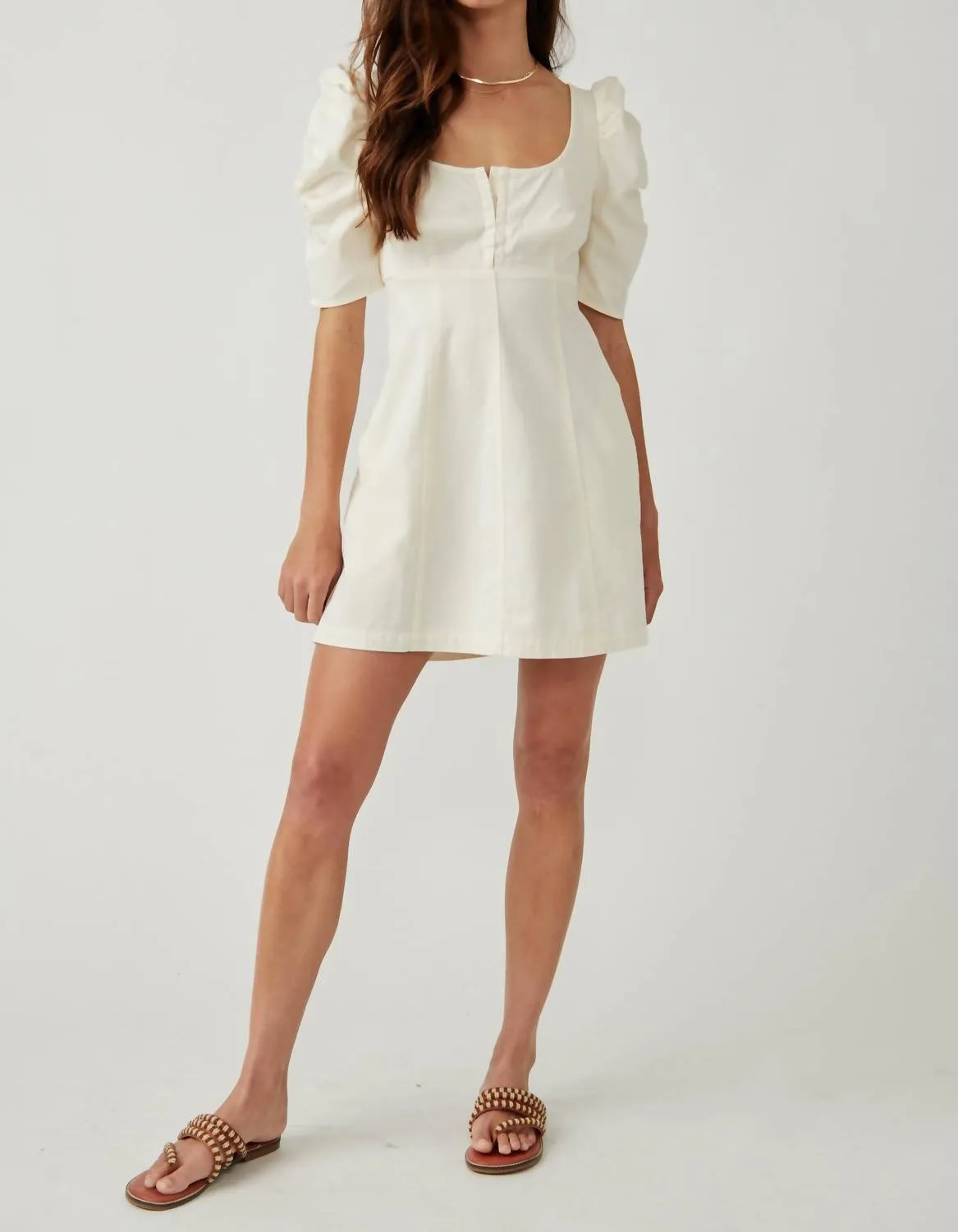 Cheyenne Denim Mini Dress In Ivory