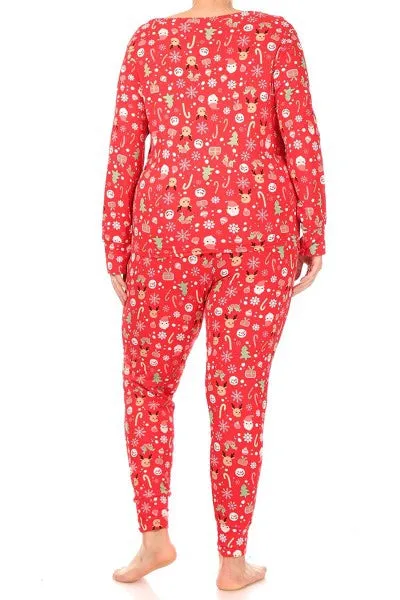 Christmas Reindeer Snowman Plus Size Lounge Pajama Set Pants and Shirt