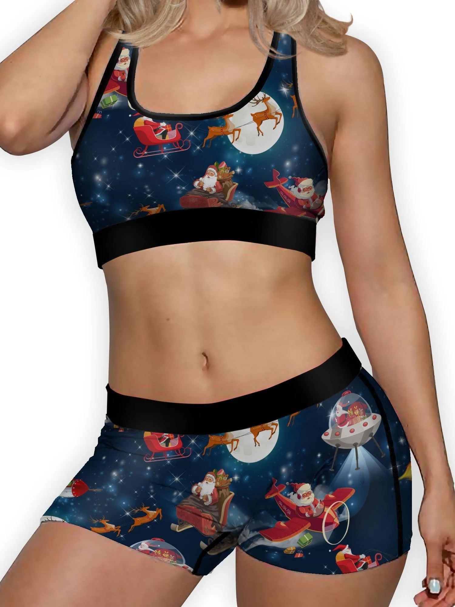 Christmas Santa In Space Ellie Sports Bra