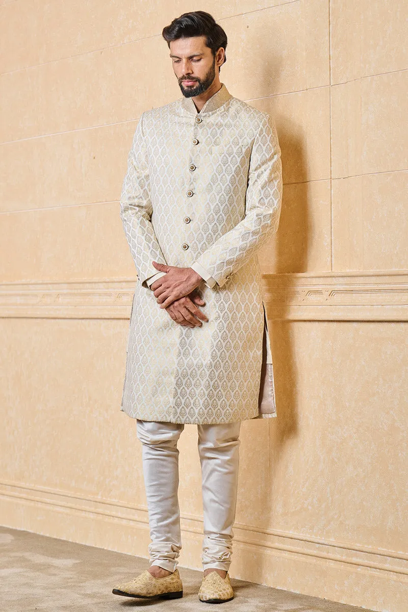 Classic brocade sherwani with collar embroidery