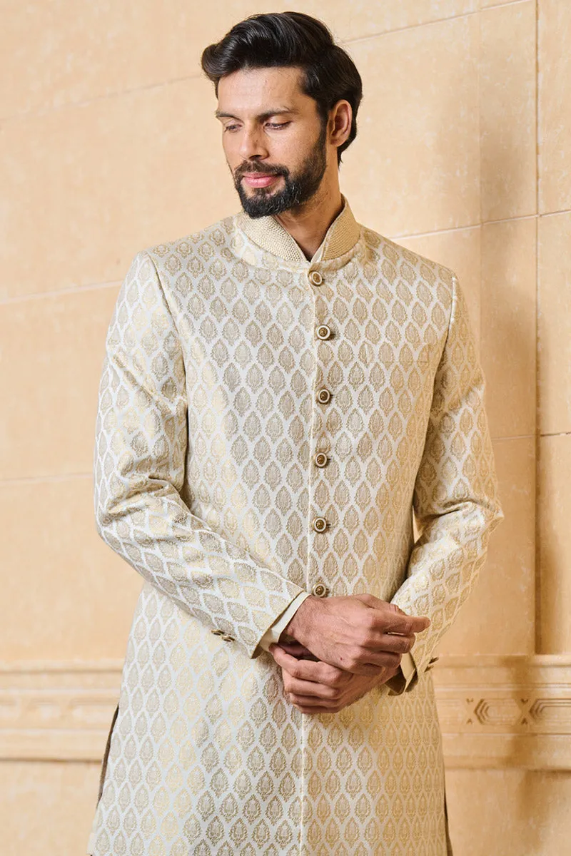 Classic brocade sherwani with collar embroidery