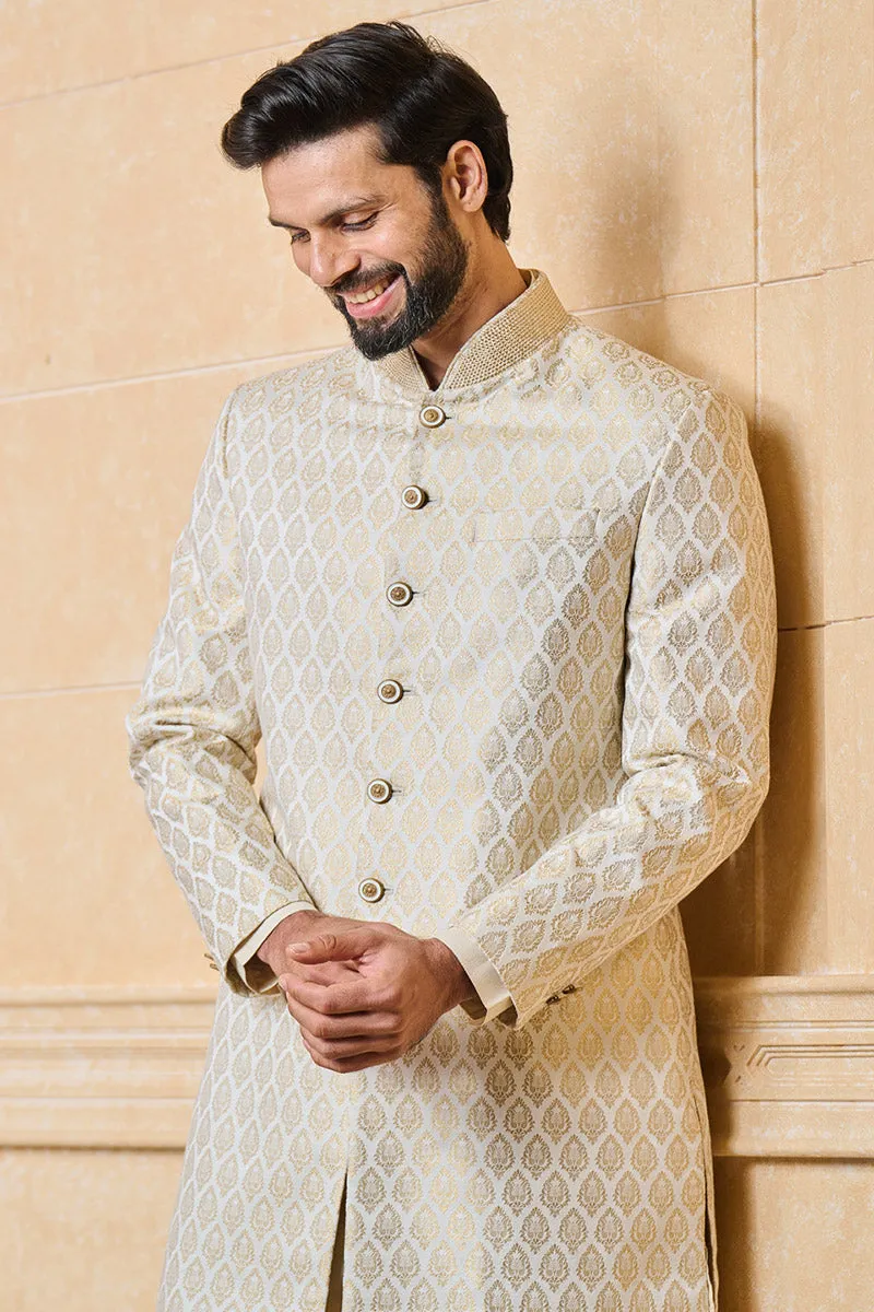 Classic brocade sherwani with collar embroidery