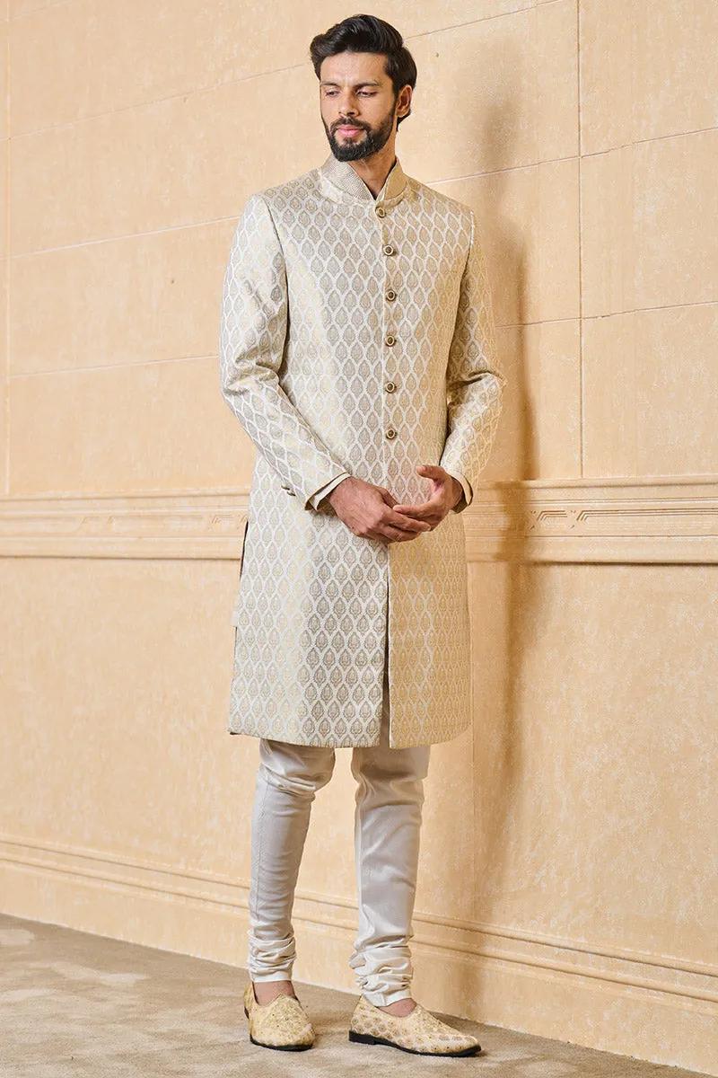 Classic brocade sherwani with collar embroidery