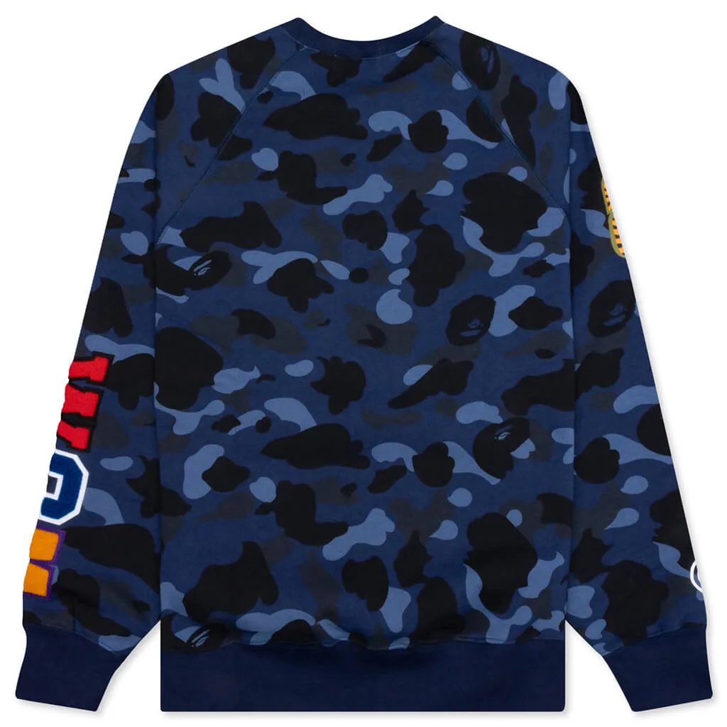 Color Camo Embroidery Shark Crewneck - Navy