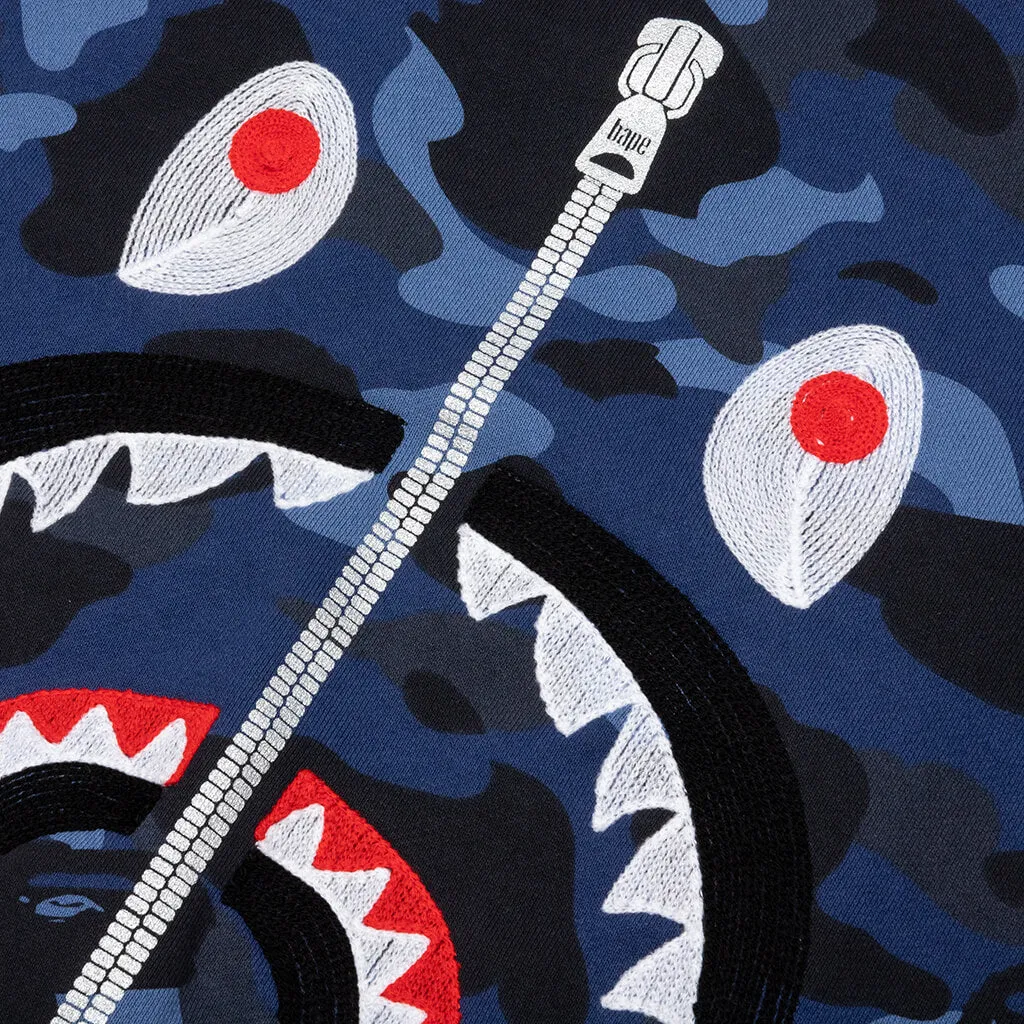 Color Camo Embroidery Shark Crewneck - Navy