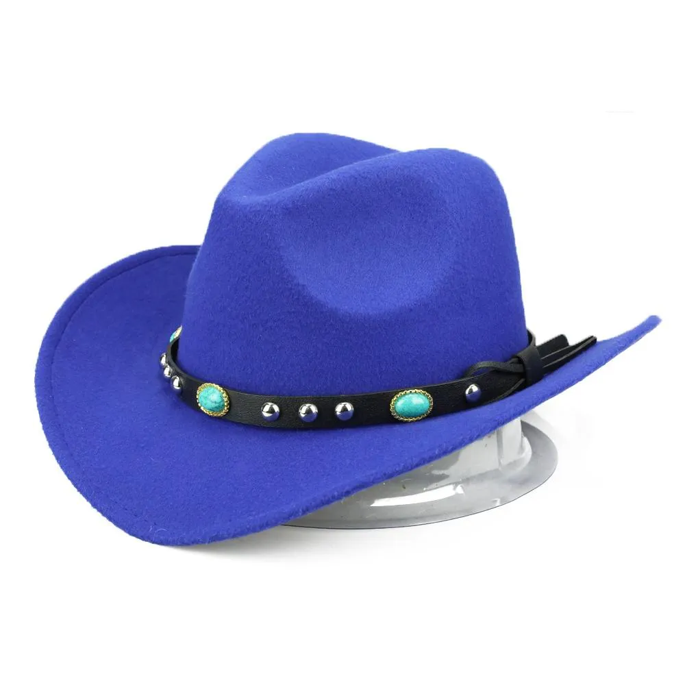 Cowboy Hat with Featured Belt Blue Stone and Black Band