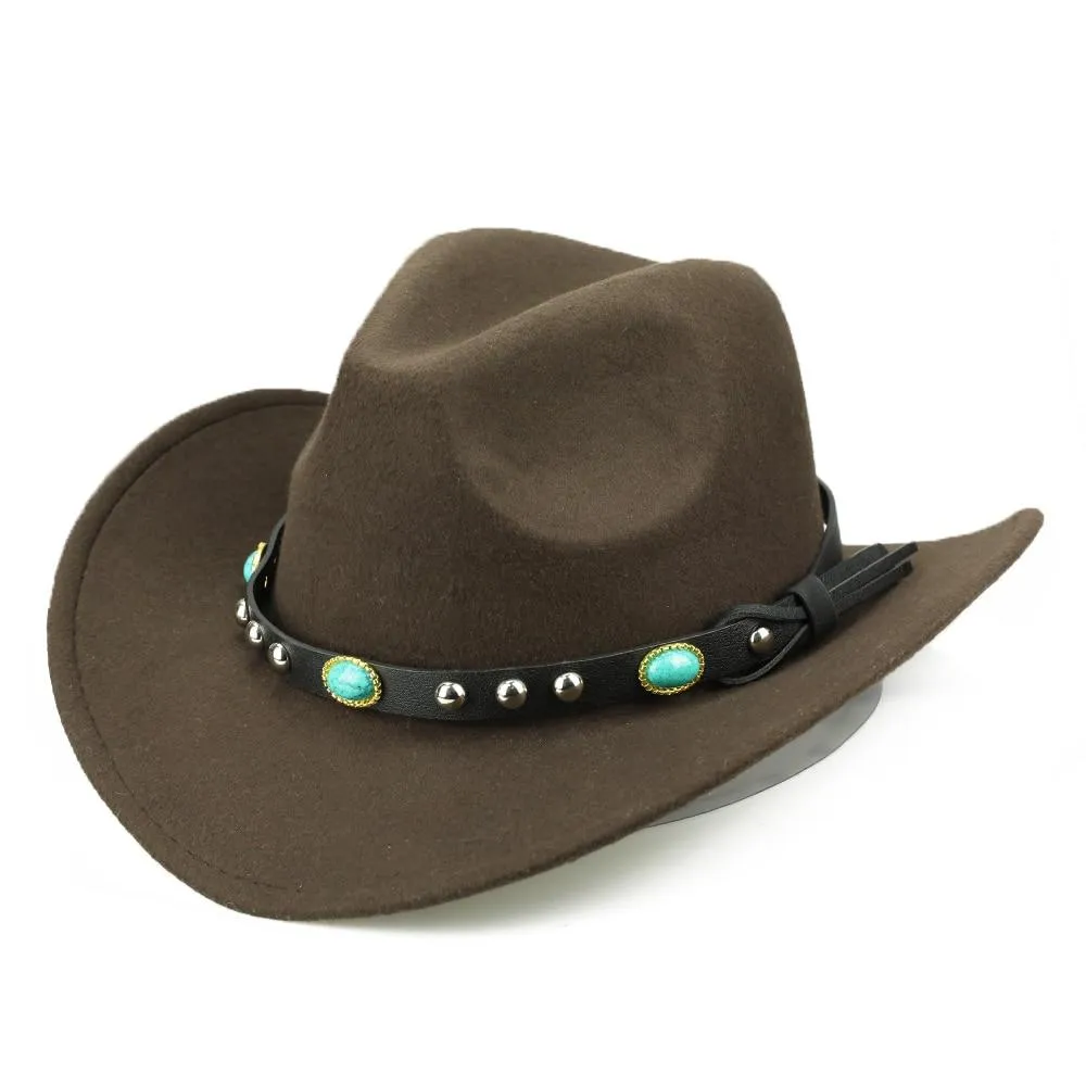 Cowboy Hat with Featured Belt Blue Stone and Black Band