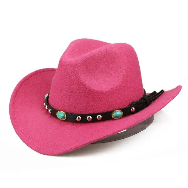 Cowboy Hat with Featured Belt Blue Stone and Black Band