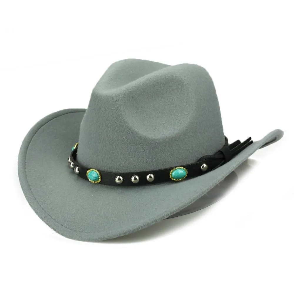 Cowboy Hat with Featured Belt Blue Stone and Black Band