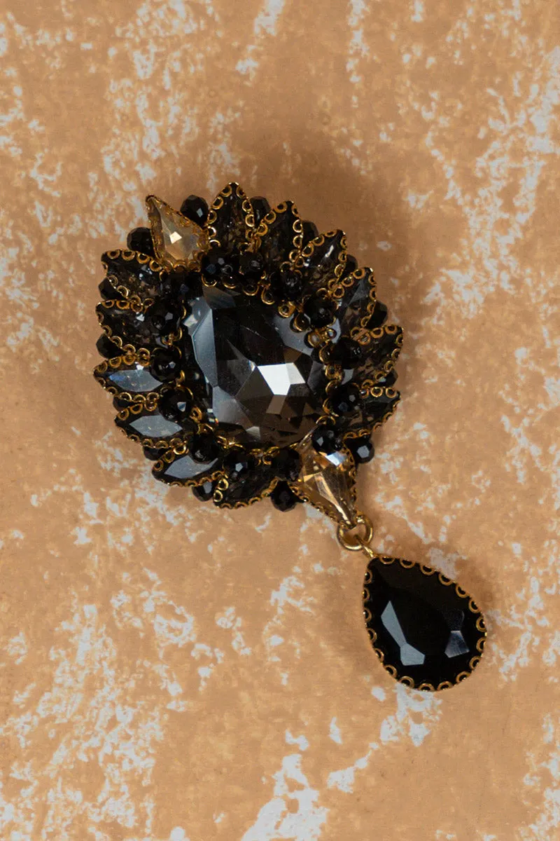 Crystal Brooch With Drop Detailing