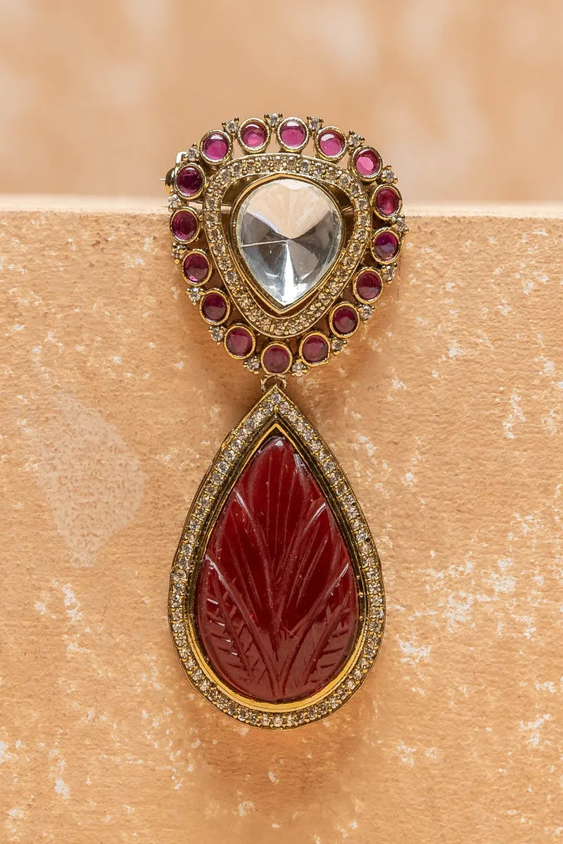 Crystal Brooch With Drop Jaipuri Bead