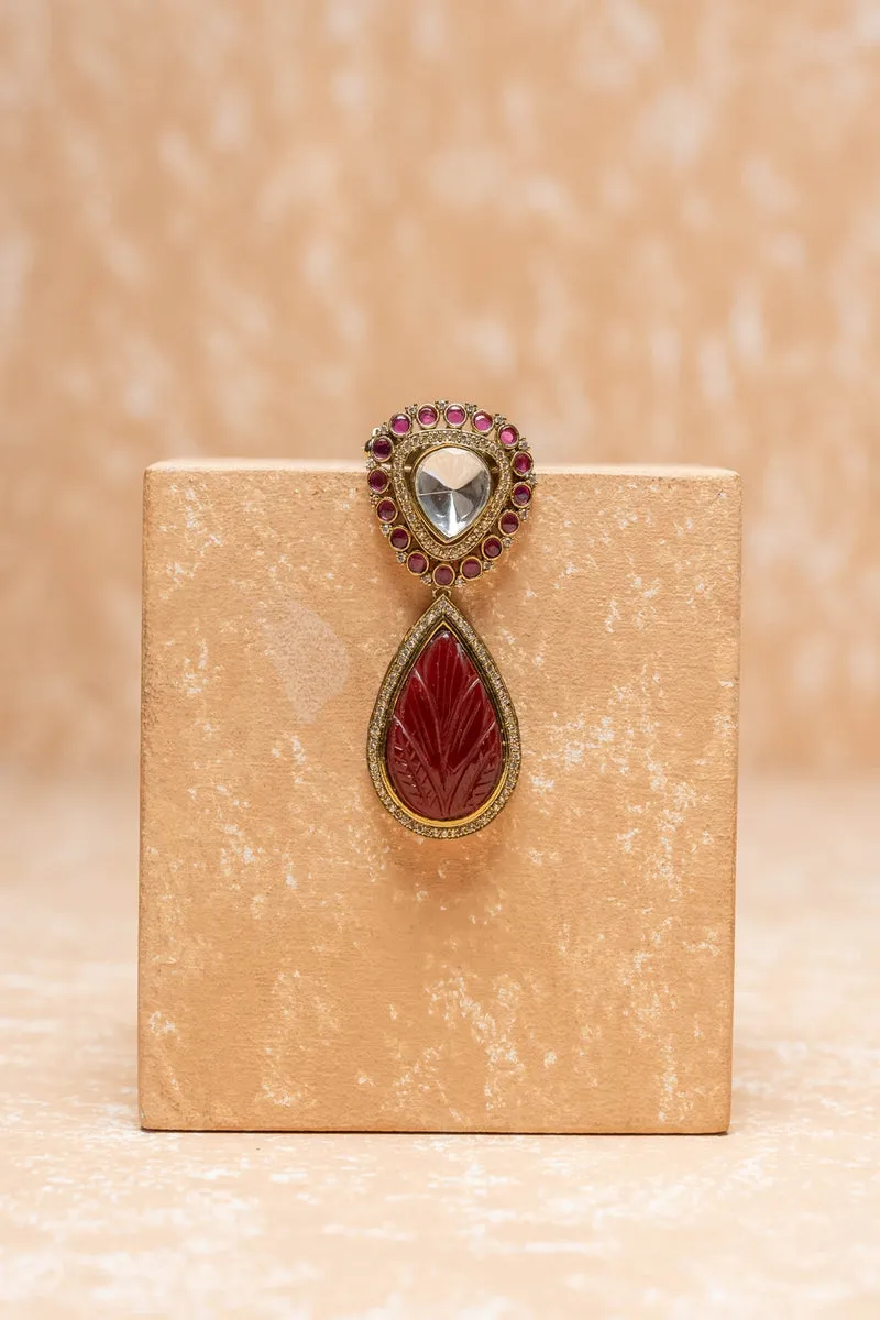 Crystal Brooch With Drop Jaipuri Bead