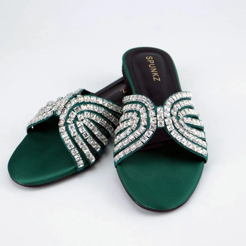 Crystal Strap Decor Synthetic Flat Slide Sandal