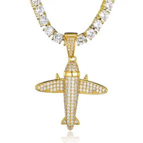 Cubic-Zirconia-Studded Aircraft Bling Hip-hop Pendant Necklace