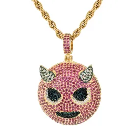 Cubic-Zirconia-Studded Gold-Plated Ghost Bling Hip-hop Pendant Necklace