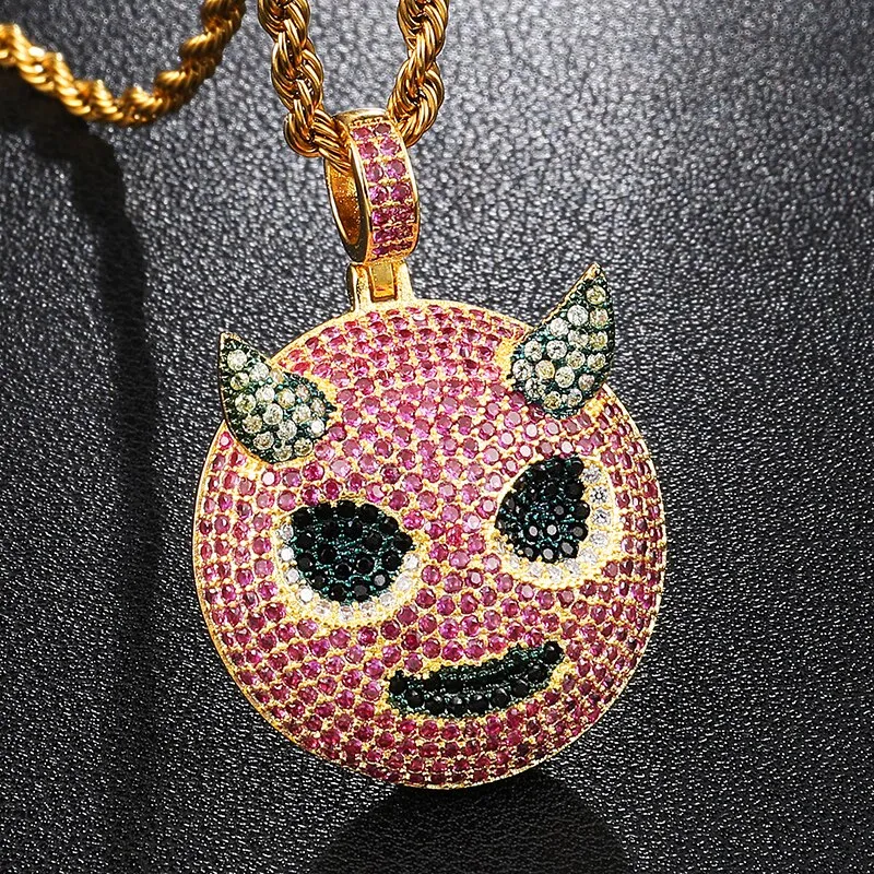 Cubic-Zirconia-Studded Gold-Plated Ghost Bling Hip-hop Pendant Necklace